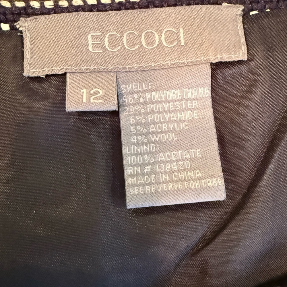 ECCOCI by Carlisle Navy/White Tweed Cap Sleeve Dress Size 12/L - Picture 2 of 9